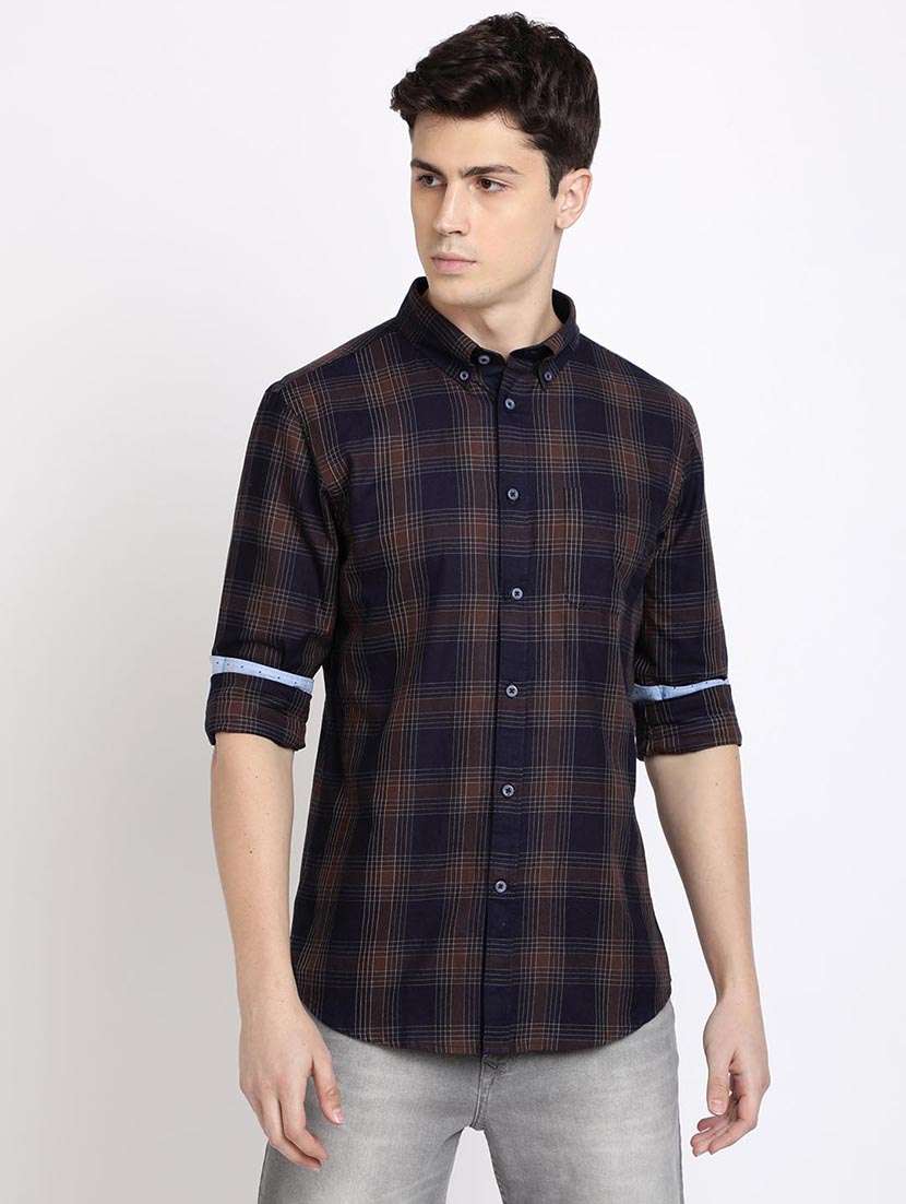 brown checkered casual shirt