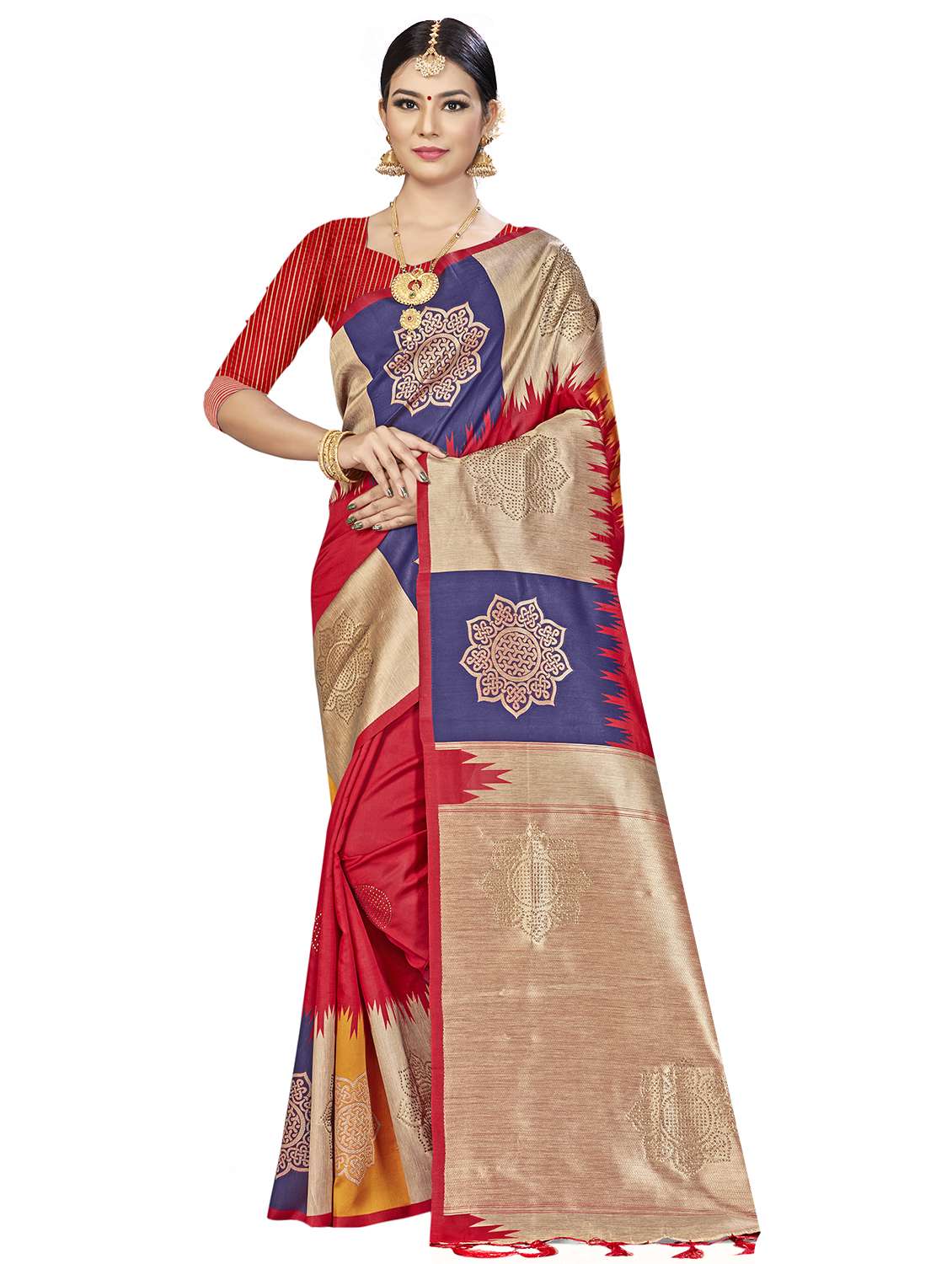 color block woven saree  with blouse
