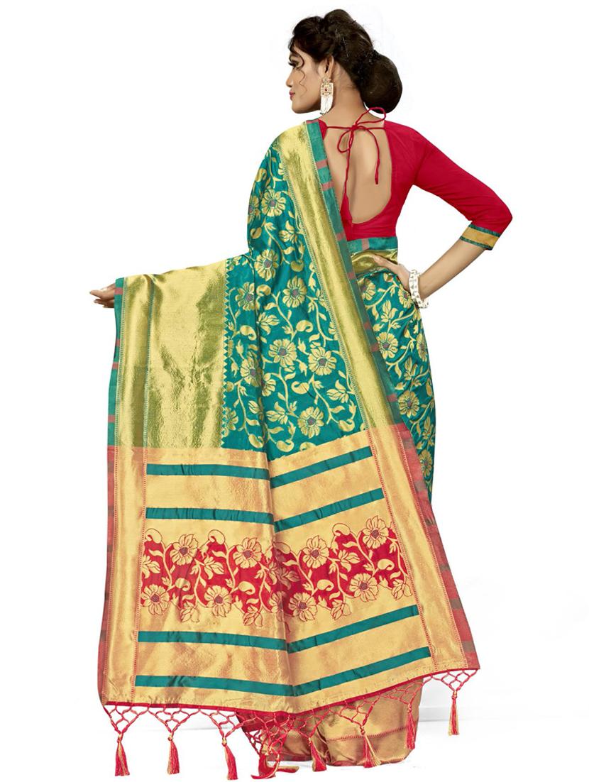 half & half woven saree with blouse - 17379849 - Standard Image - 1