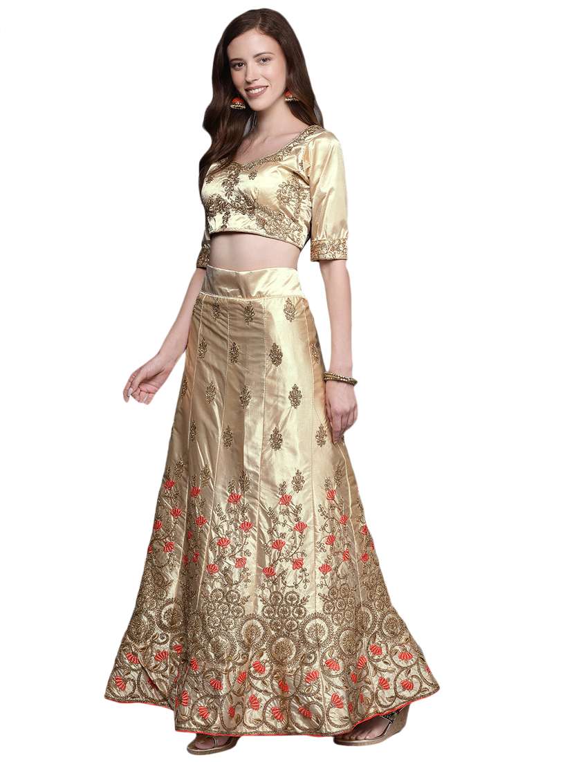 embroidered a-line semi-stitched lehenga