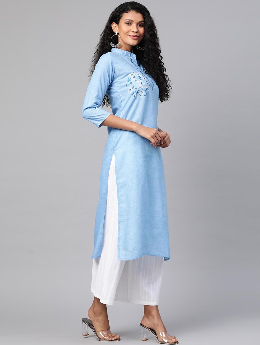 embroidered straight kurta - 17380780 -  Standard Image - 1