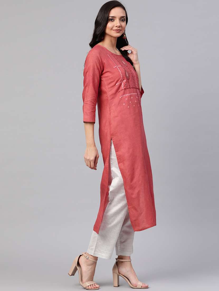 embroidered straight kurta - 17380785 -  Standard Image - 1