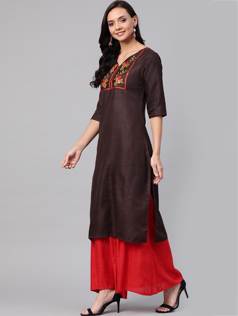 embroidered straight kurta - 17380793 -  Standard Image - 1