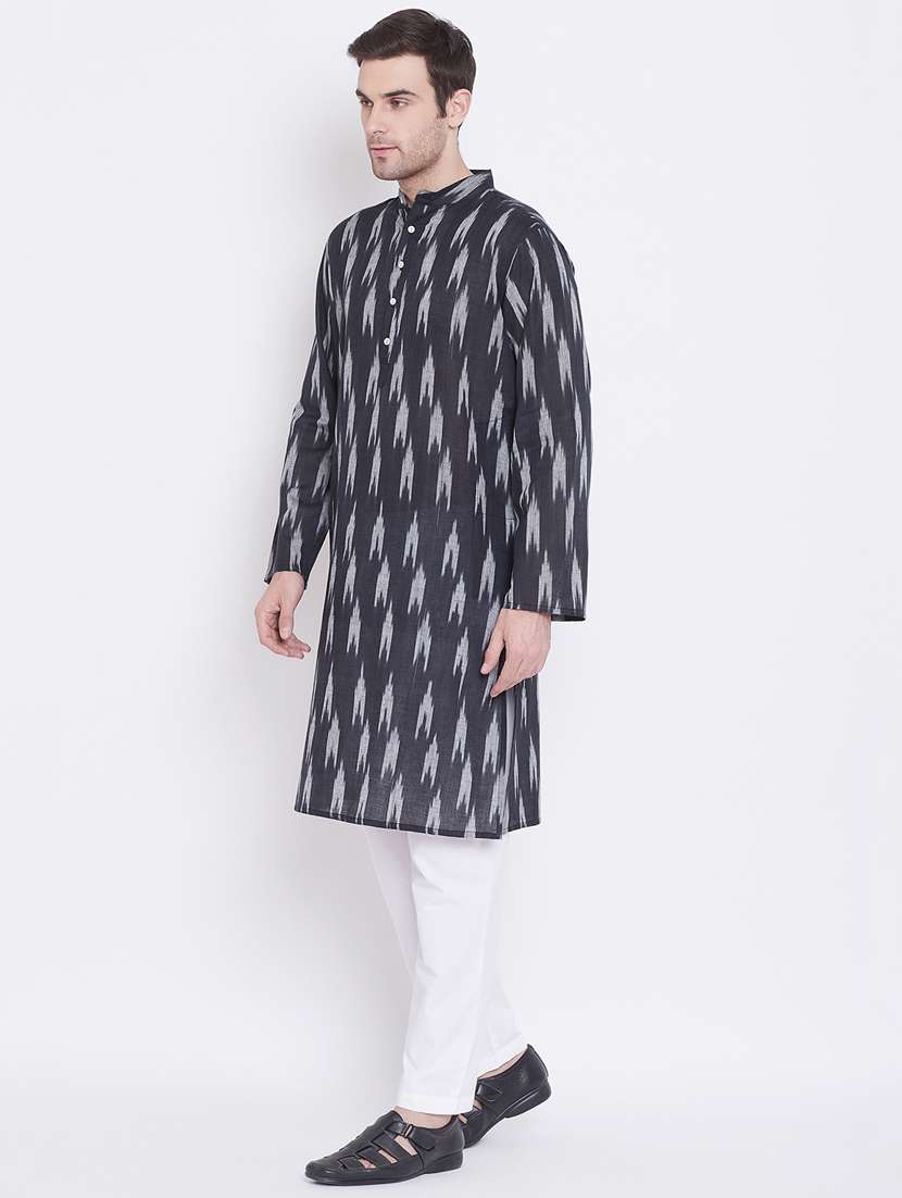 navy blue ikat print kurta pyjama set - 17380809 - Standard Image - 1
