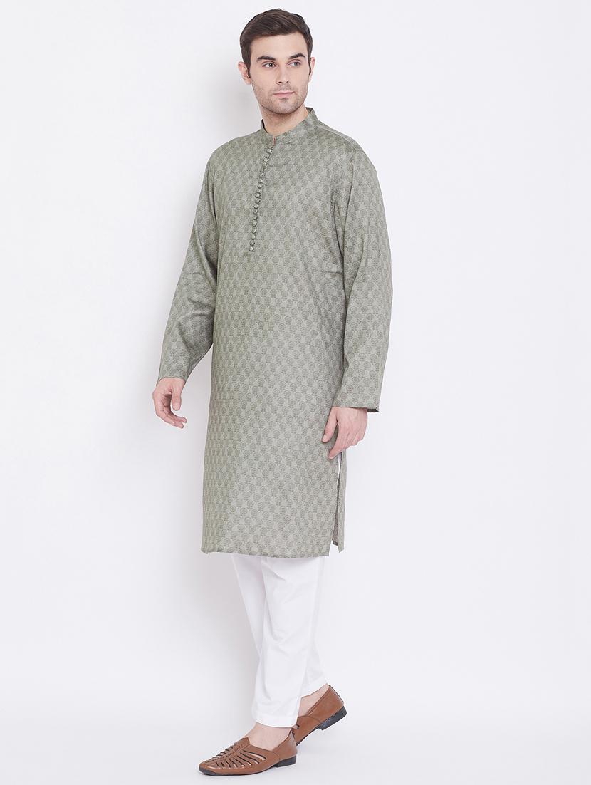 olive green woven kurta pyjama set - 17380810 - Standard Image - 1