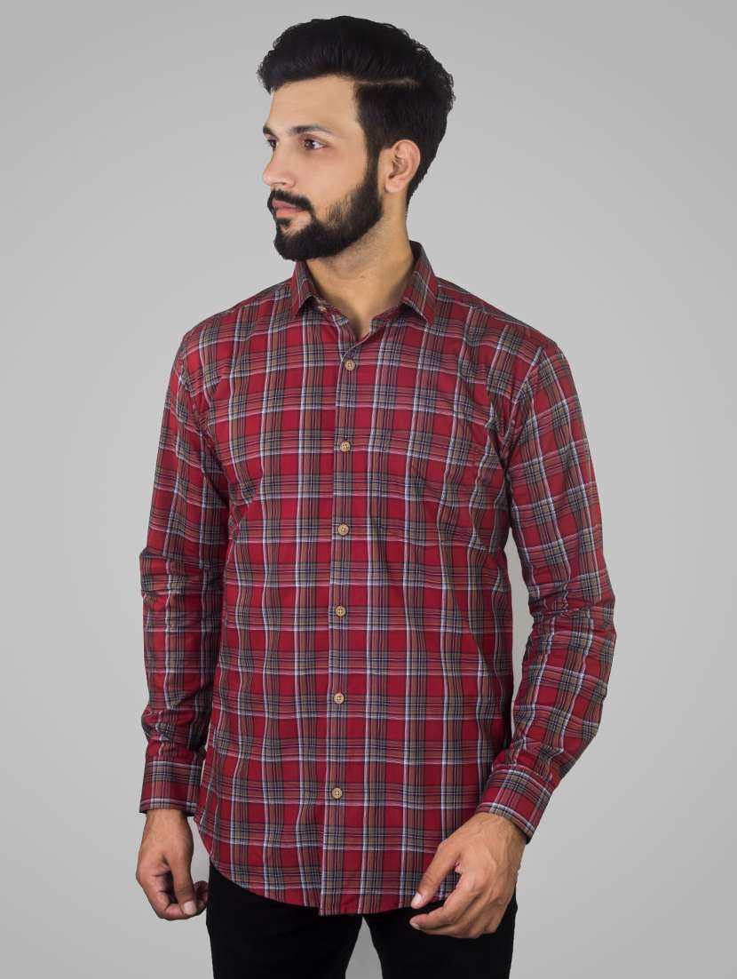 maroon checkered casual shirt