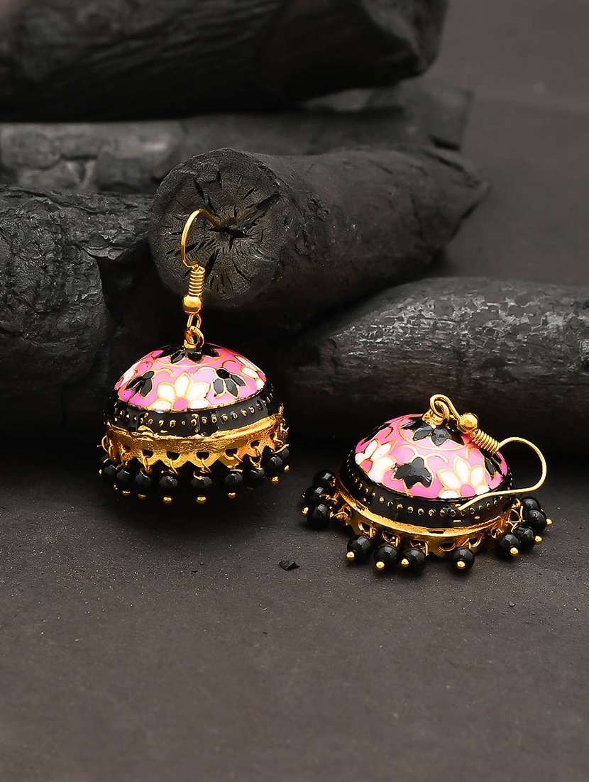 pink brass jhumka earring