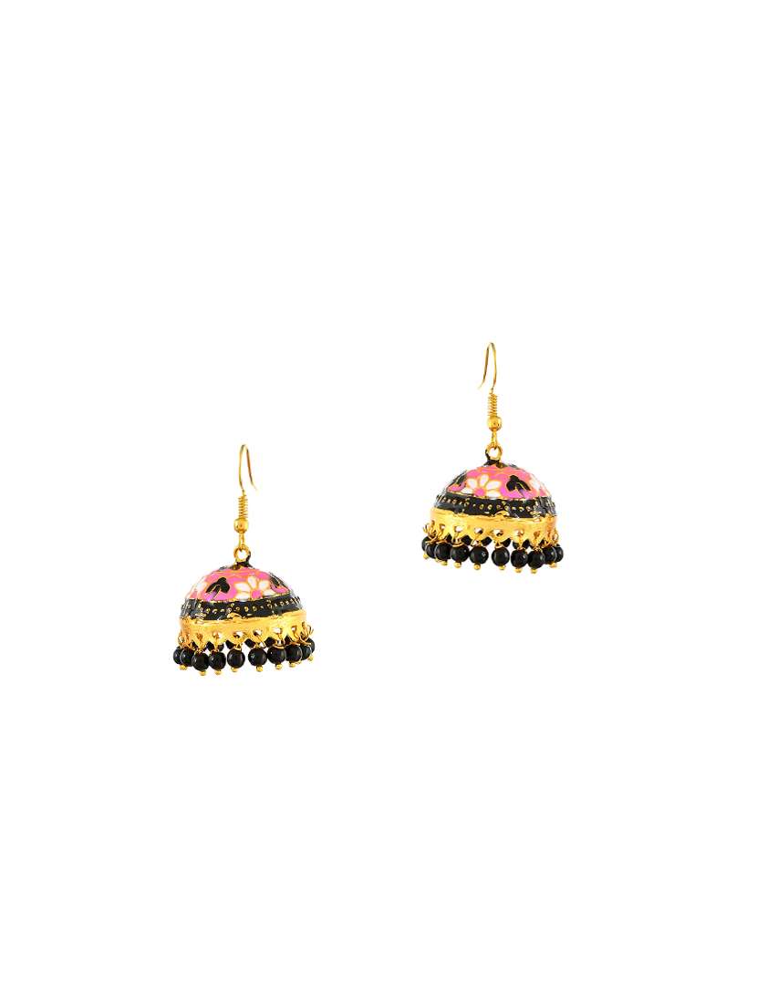 pink brass jhumka earring - 17381838 -  Standard Image - 1