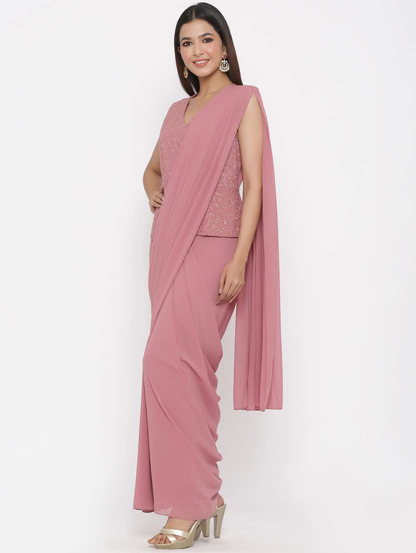 embroidered saree style ethnic gown - 17381938 -  Standard Image - 1