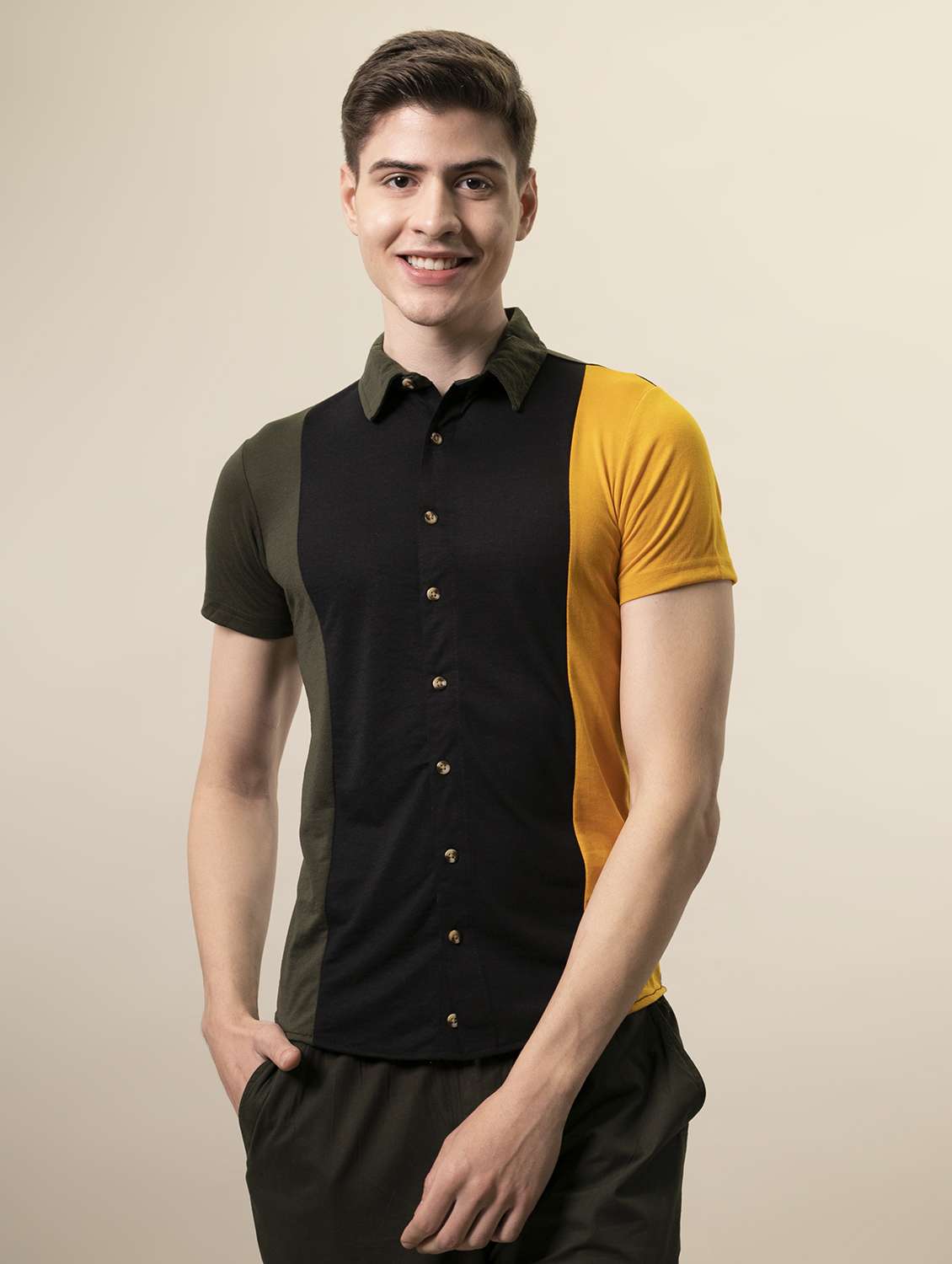 mens color block casual shirt