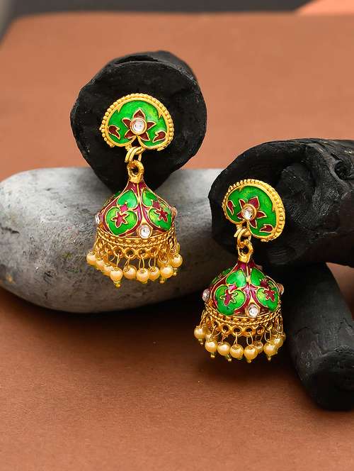 green brass jhumka earring - 17383290 -  Standard Image - 0
