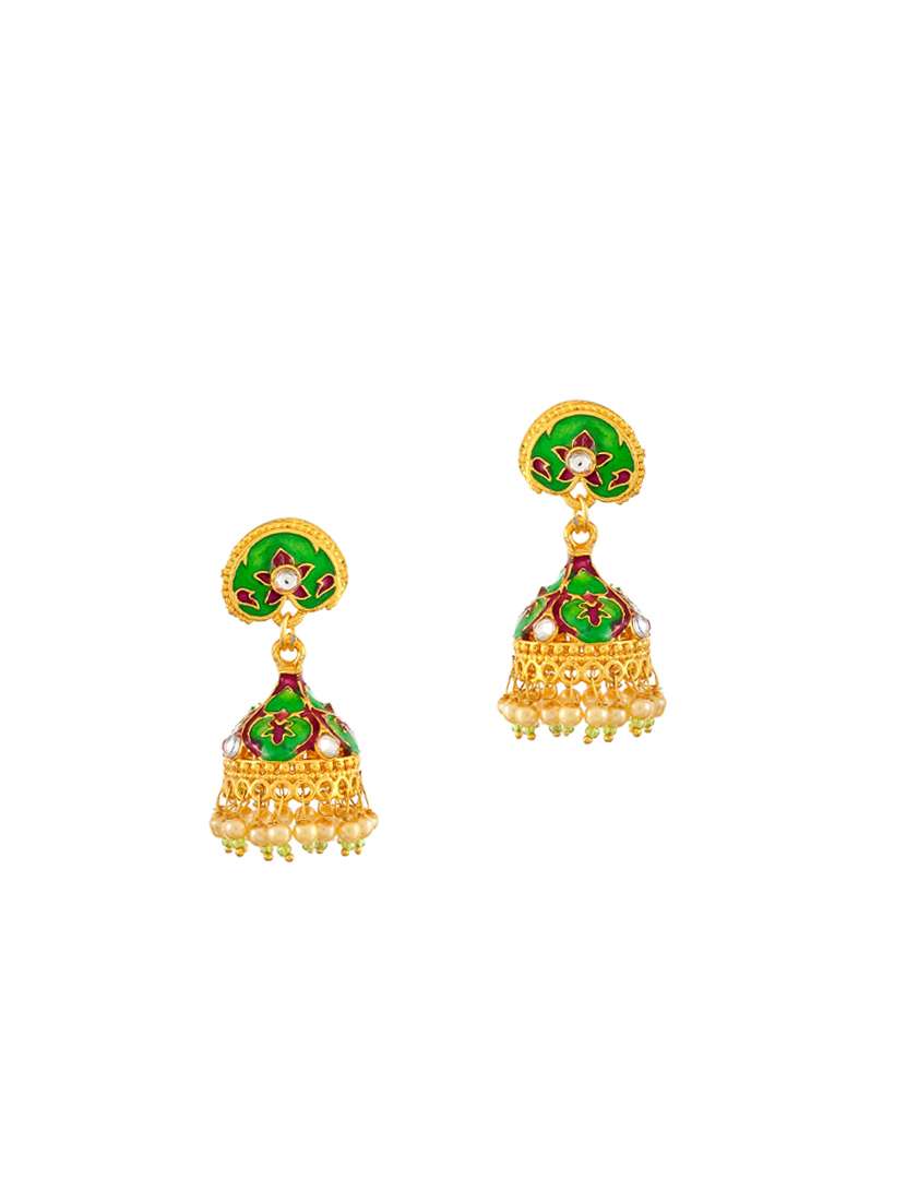 green brass jhumka earring - 17383290 -  Standard Image - 1