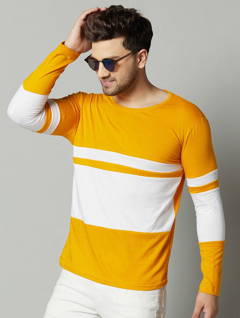 yellow color block cut & sew t-shirt - 17383298 - Standard Image - 1