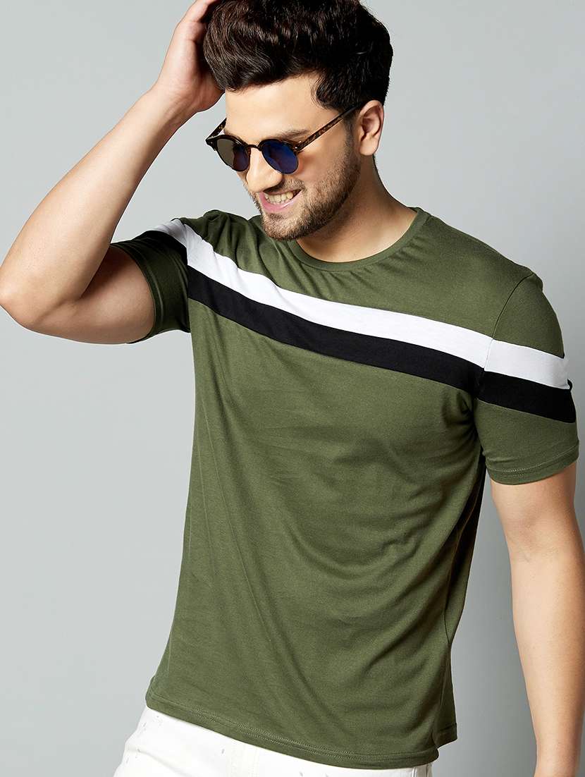 olive green taped cut & sew t-shirt - 17383313 -  Standard Image - 1