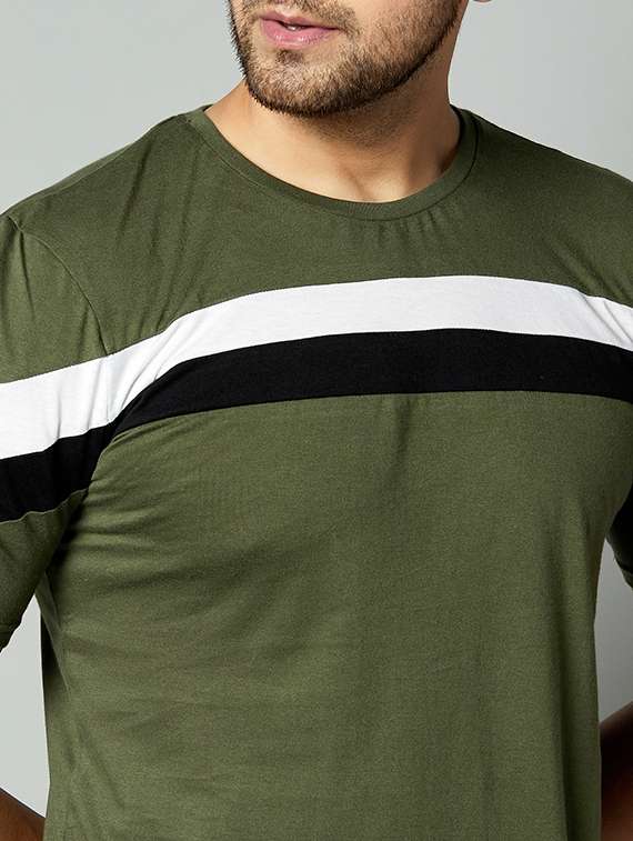 olive green taped cut & sew t-shirt - 17383313 -  Standard Image - 4
