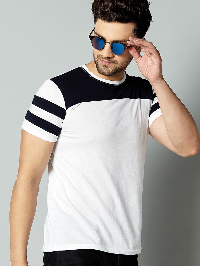 white color block cut & sew t-shirt - 17383328 - Standard Image - 1