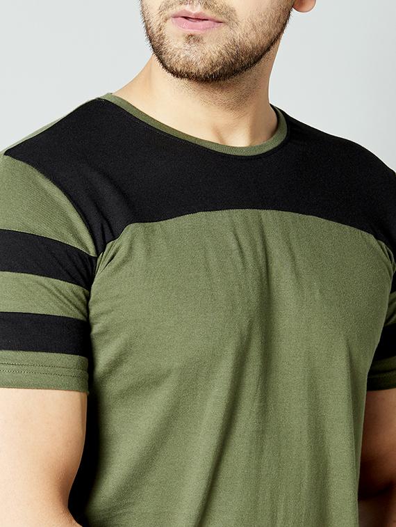 olive green color block cut & sew t-shirt - 17383332 - Standard Image - 4