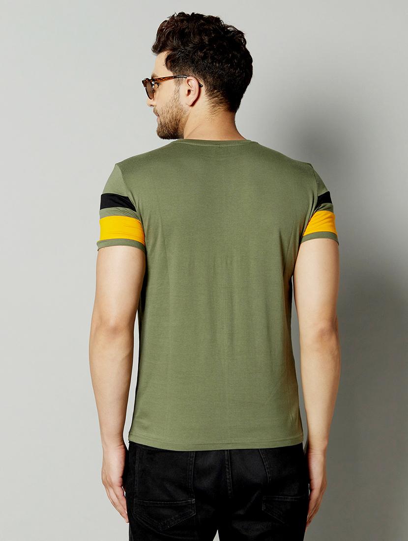 men olive slim fit cut & sew t-shirt - 17383342 -  Standard Image - 1