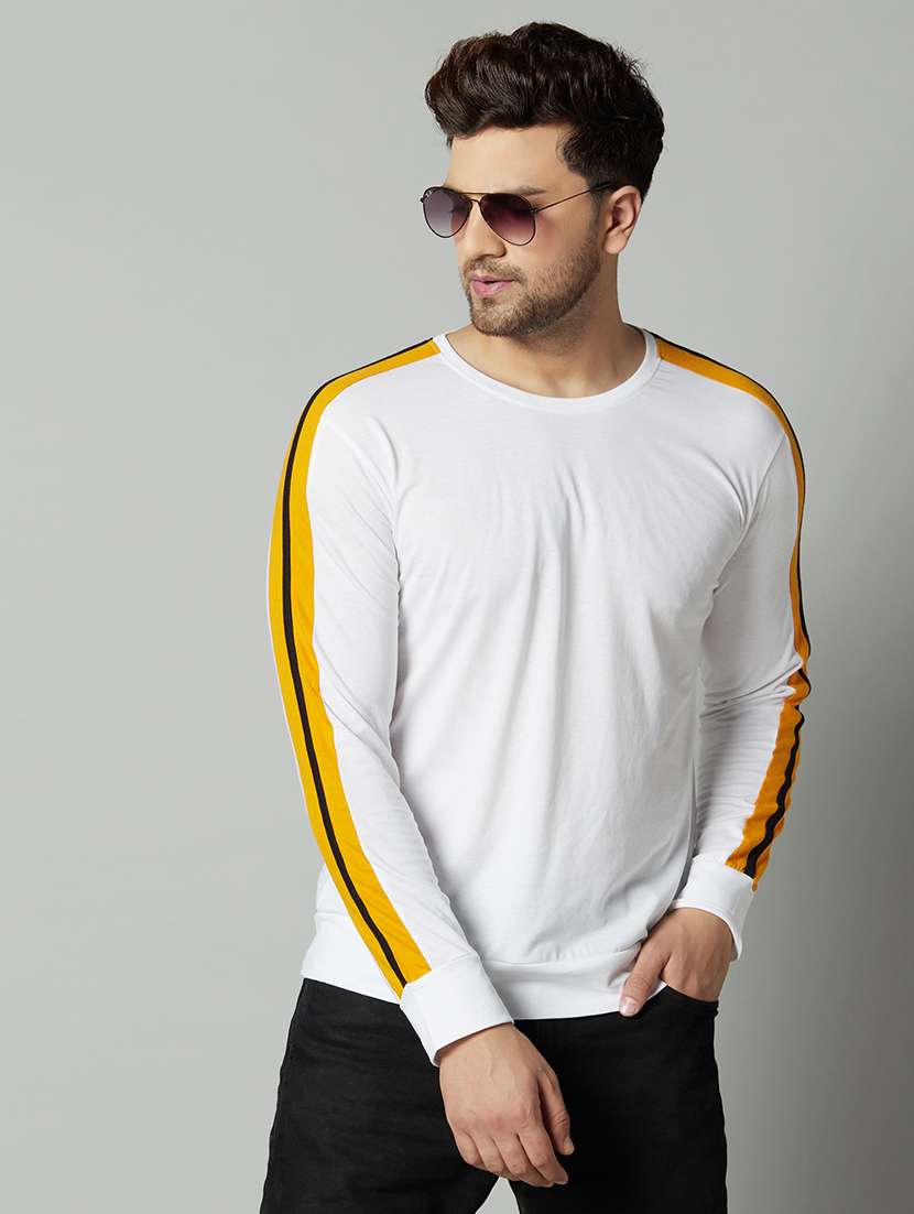white solid taped t-shirt - 17383343 -  Standard Image - 1