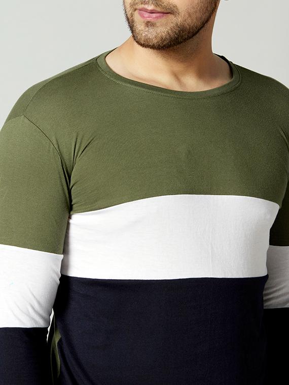 olive green color block cut & sew t-shirt - 17383354 - Standard Image - 4