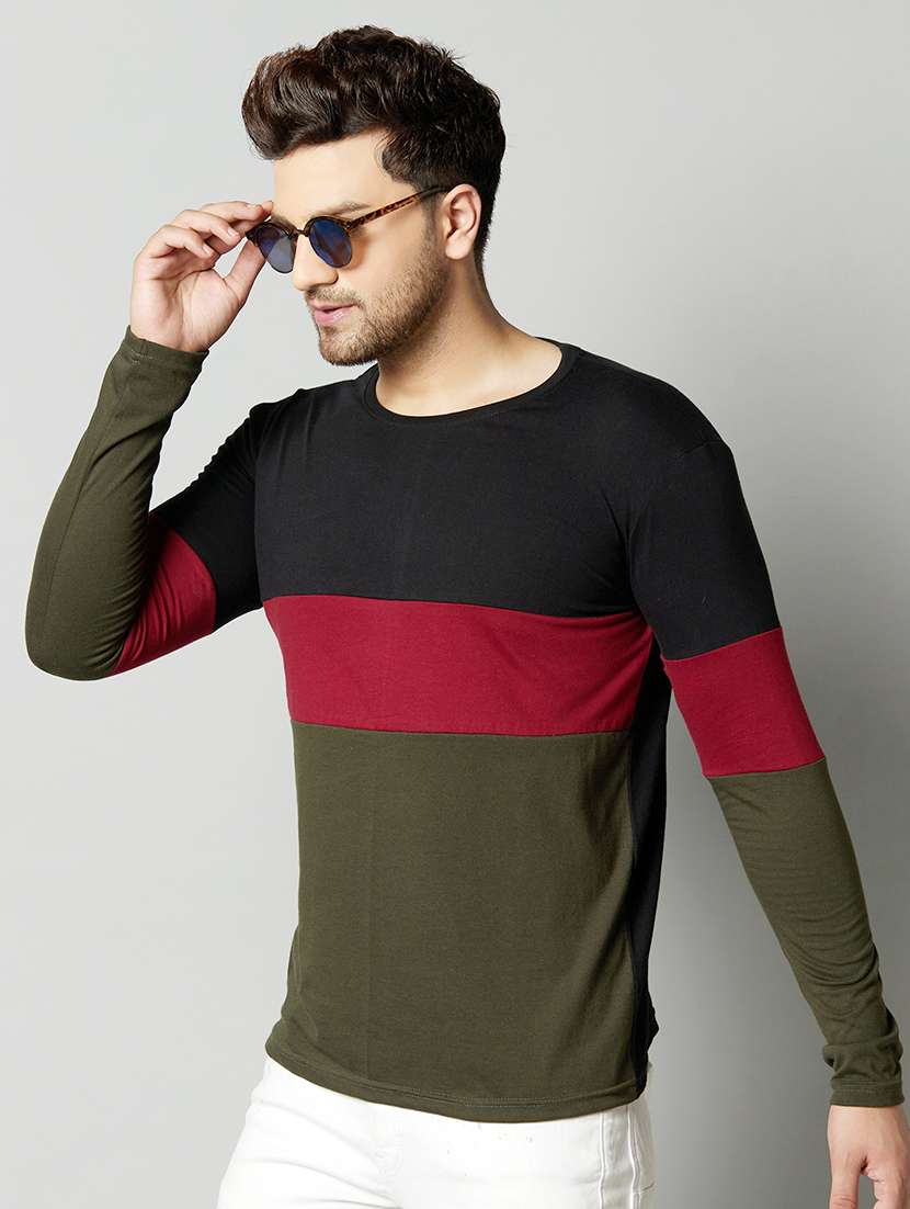 black color block cut & sew t-shirt - 17383356 -  Standard Image - 1