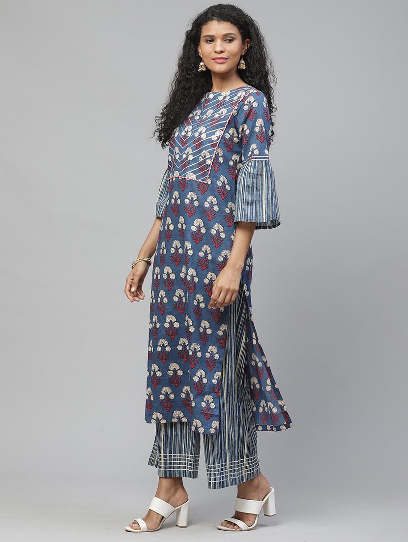 floral gota work kurta palazzo set - 17383383 -  Standard Image - 1