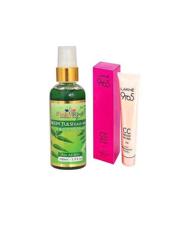 pink root neem tulsi face wash with lakme 9to5 cc cream