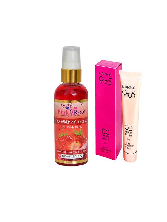 pink root strawberry face wash with lakme 9to5 cc cream