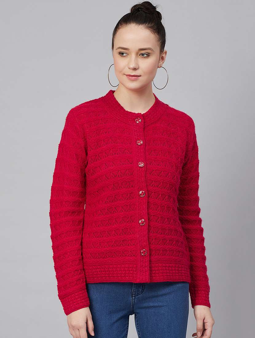 round neck wool cardigan