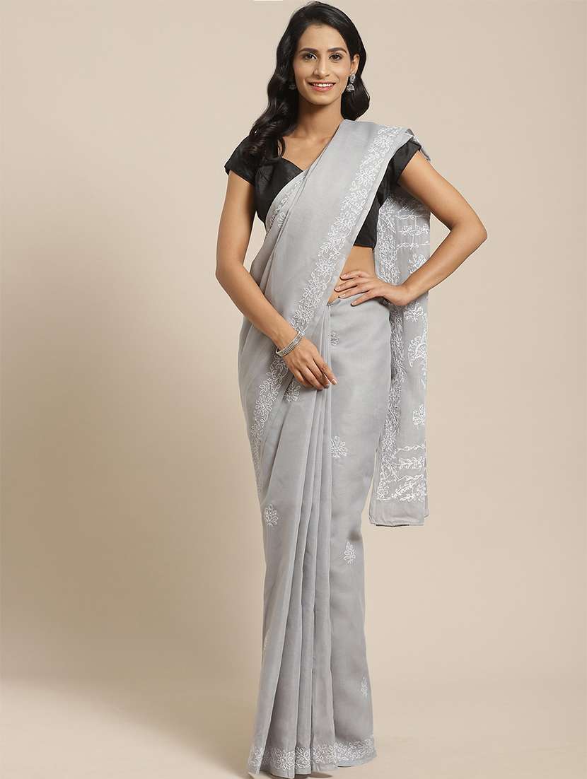 solid chikankari saree with blouse