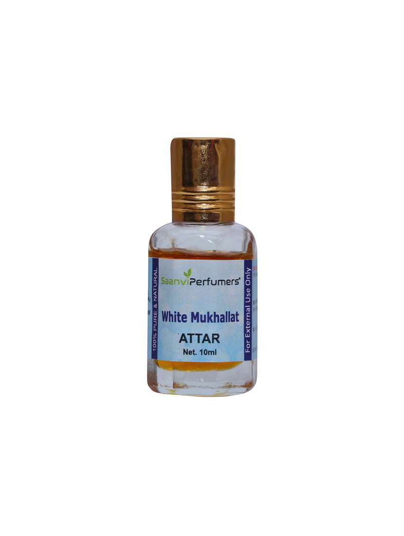 saanvi perfumers white mukhallat roll on attar 10ml for men and women, 0% alcohol with modern fragrance (10ml)