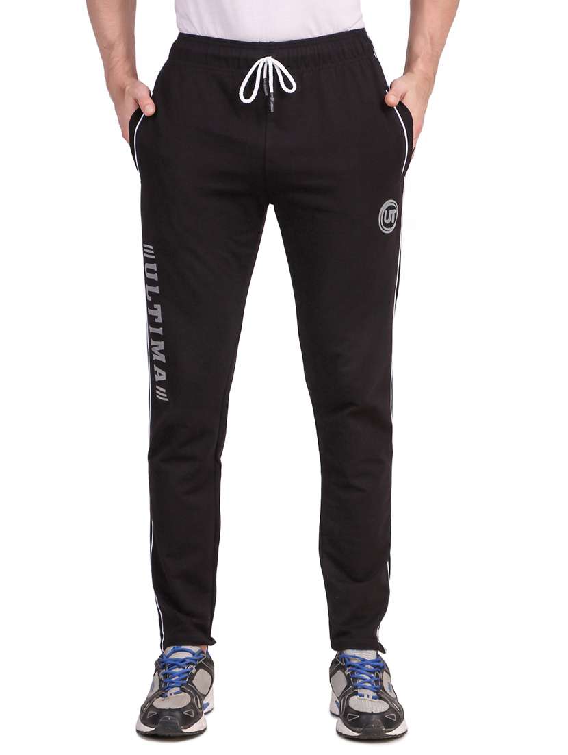 black printed full length track pant