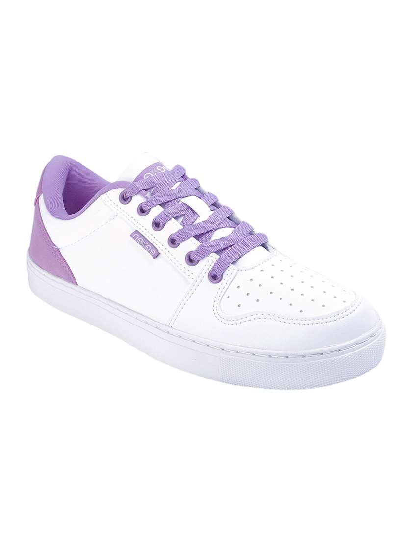 white faux leather laceup casual shoes