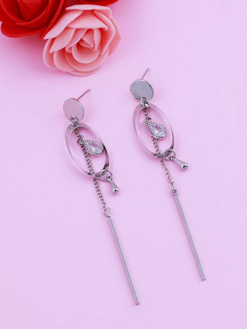 silver metal drop earring - 17393827 - Standard Image - 1