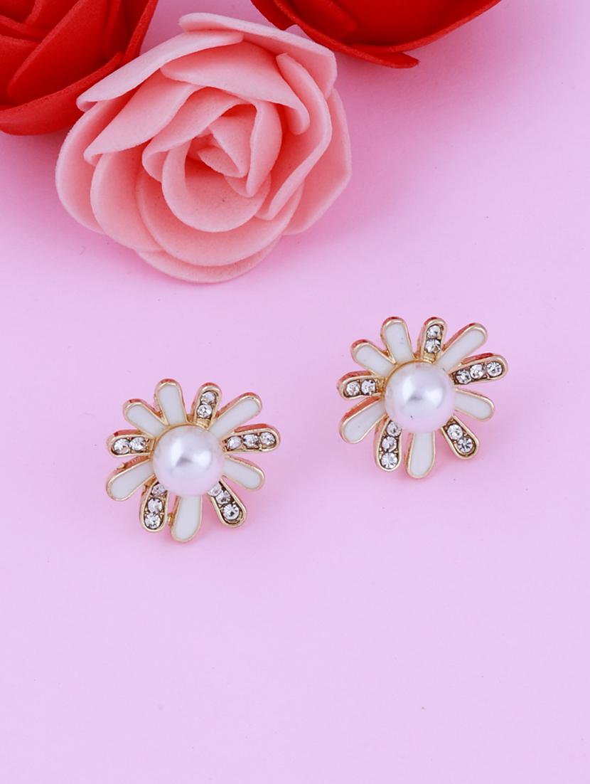 white metal studs earring - 17393869 - Standard Image - 1