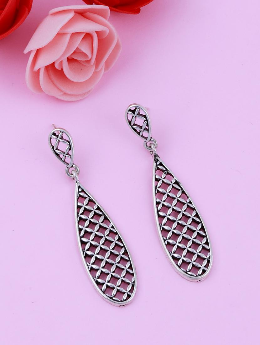 silver metal drop earring - 17393870 - Standard Image - 1