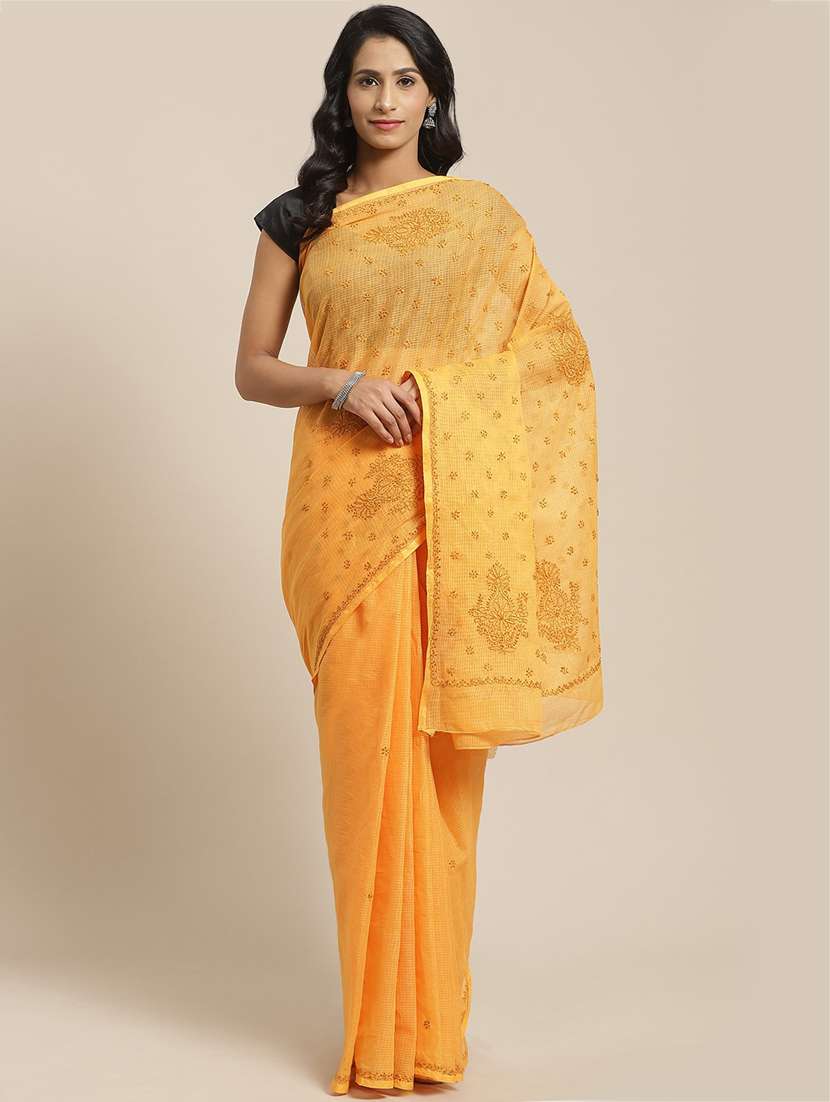 mustard cotton blend saree with blouse