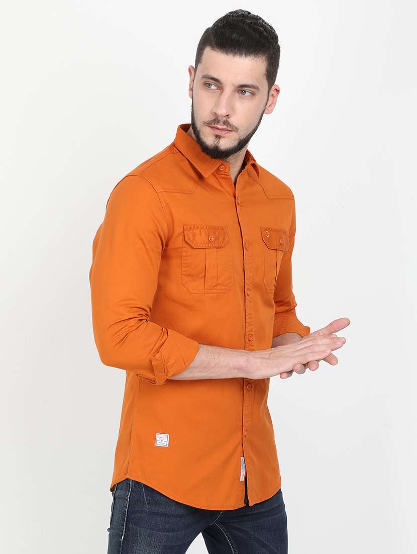 orange solid casual shirt - 17395848 -  Standard Image - 1