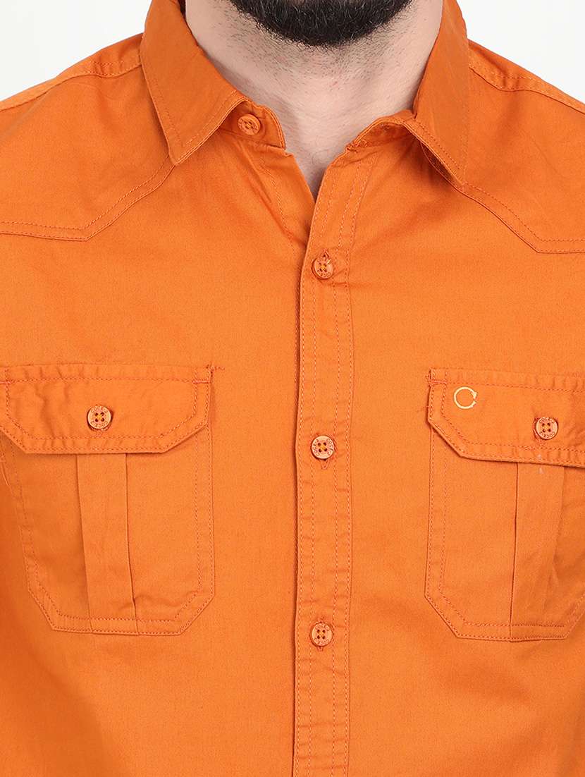 orange solid casual shirt - 17395848 - Standard Image - 4