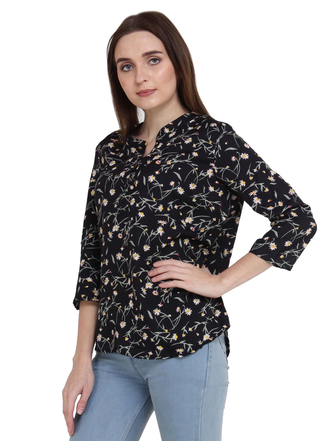mandarin neck floral top - 17395992 - Standard Image - 1