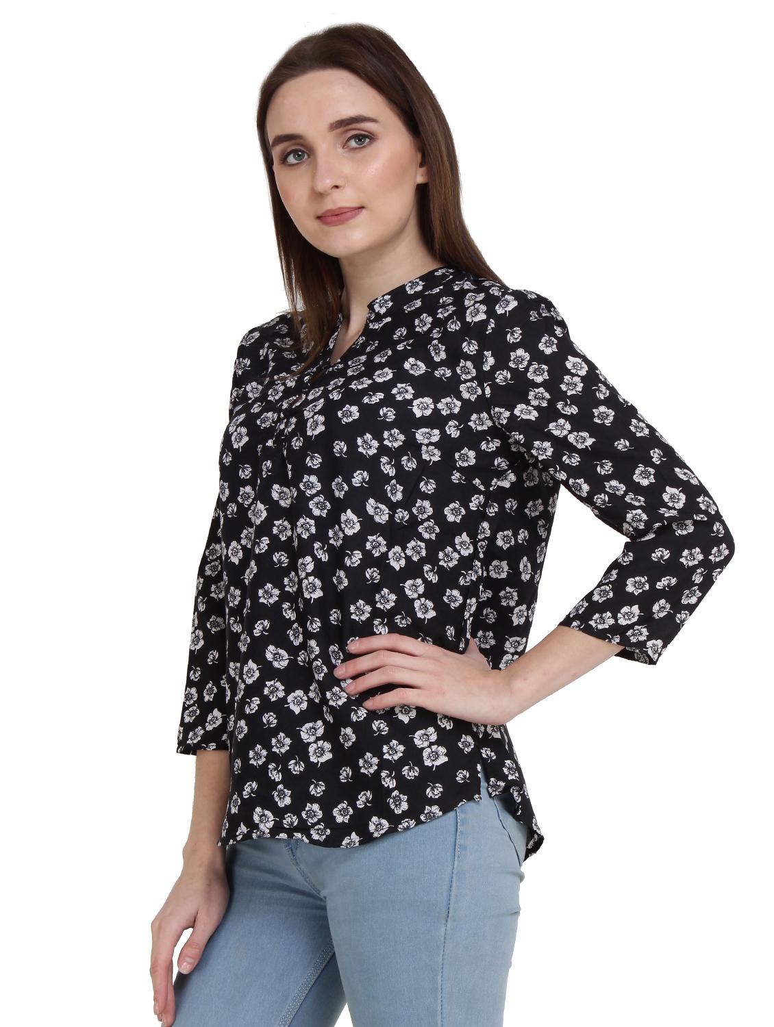 mandarin neck floral top - 17395993 - Standard Image - 1