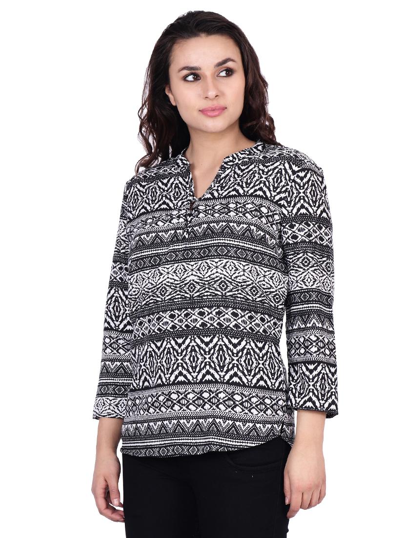 mandarin neck solid top - 17395998 - Standard Image - 1