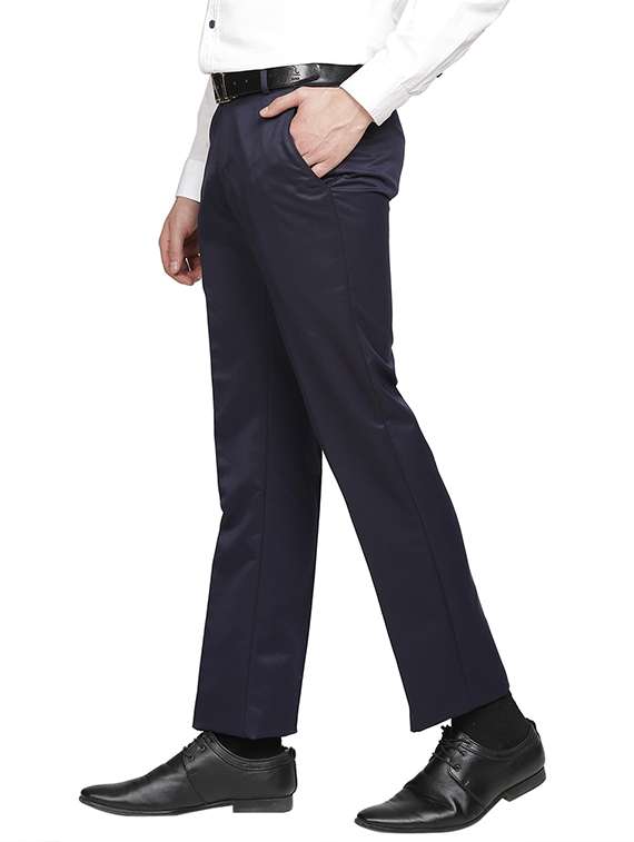 Navy Blue Solid Flat Front Formal Trouser - 17396070 -  Standard Image - 1