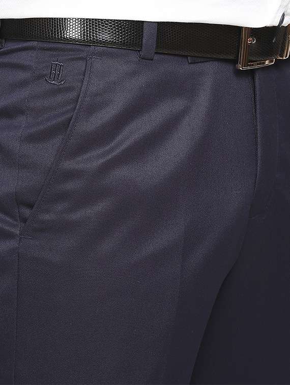 Navy Blue Solid Flat Front Formal Trouser - 17396070 -  Standard Image - 4