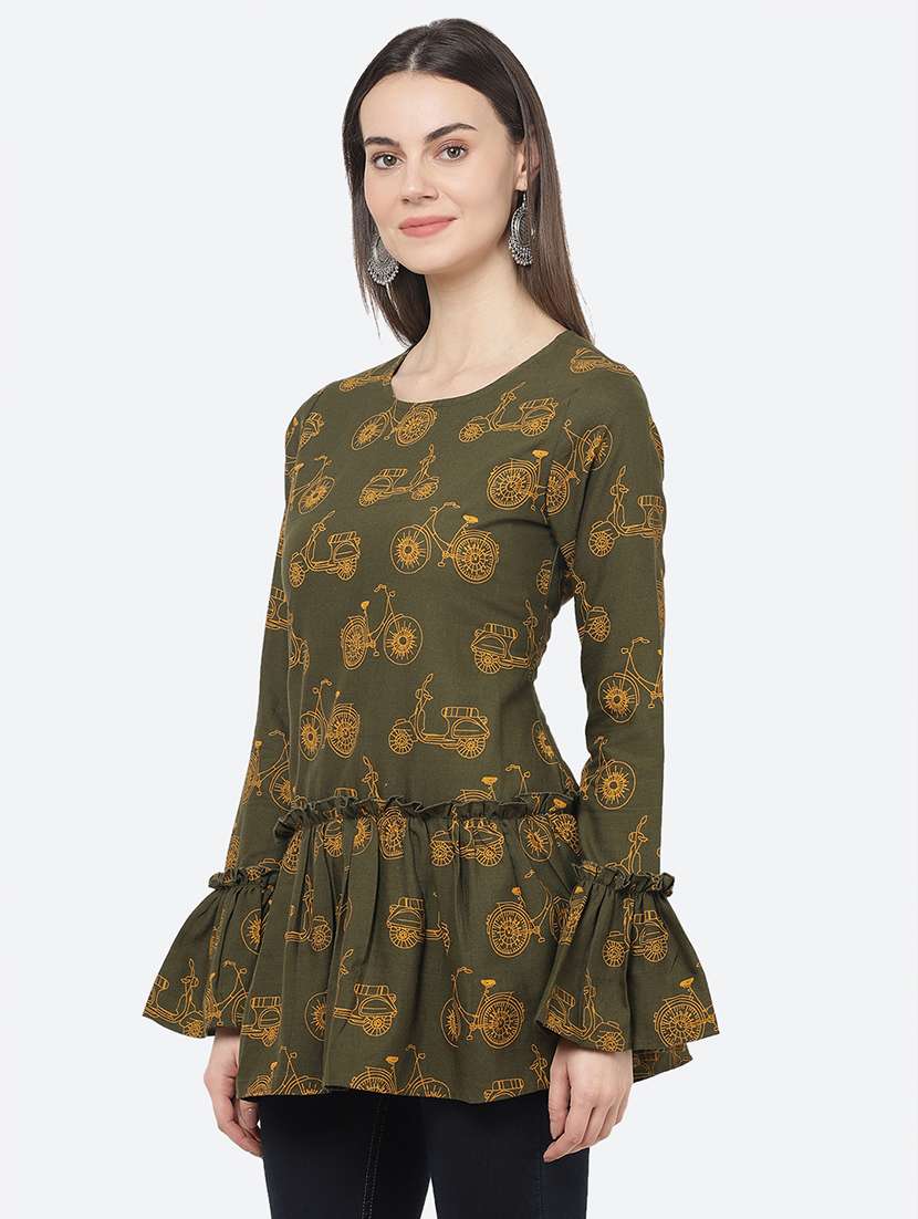 round neck printed a-line top - 17396969 - Standard Image - 1