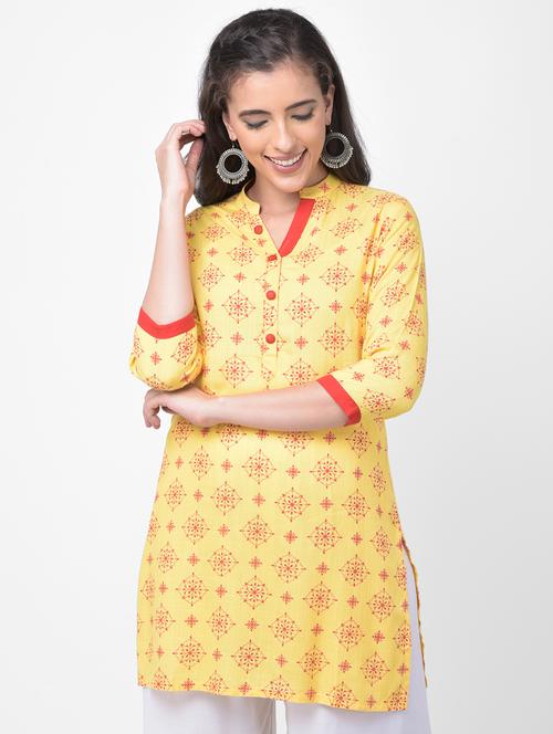 mandarin neck printed straight kurti - 17398496 -  Standard Image - 0