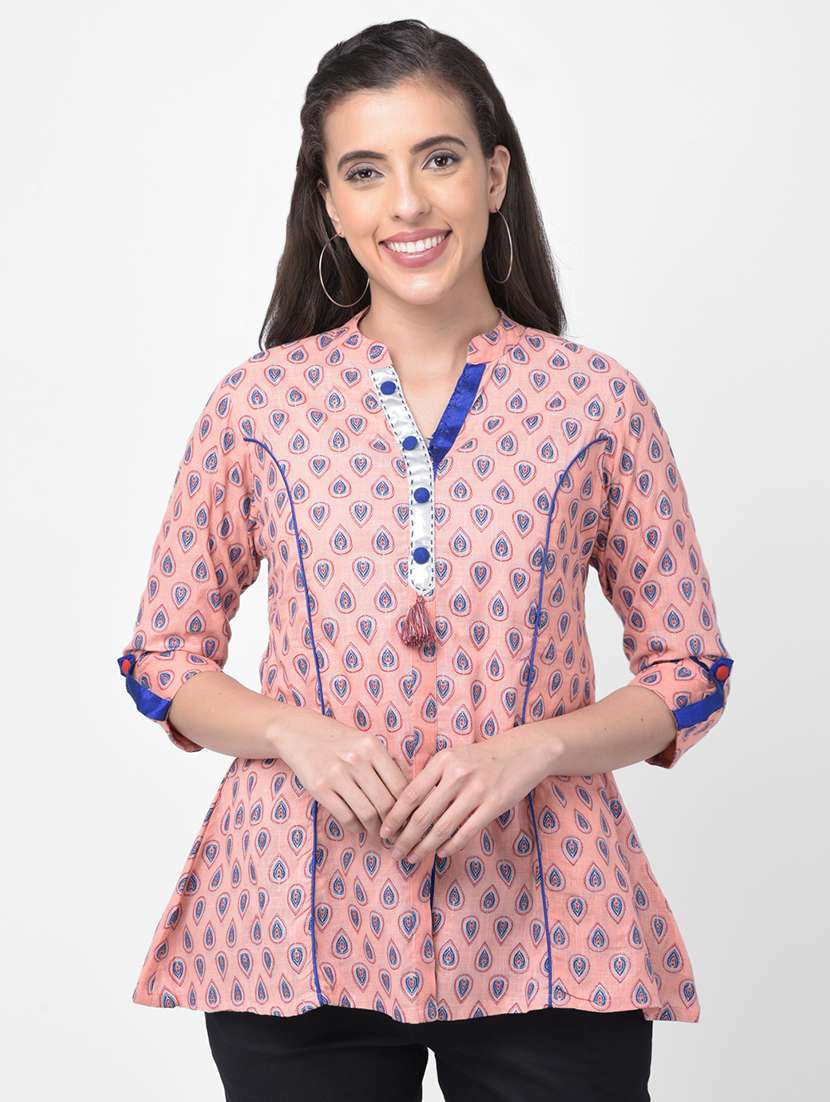 mandarin neck printed a-line kurti - 17398512 - Zoom Image - 0