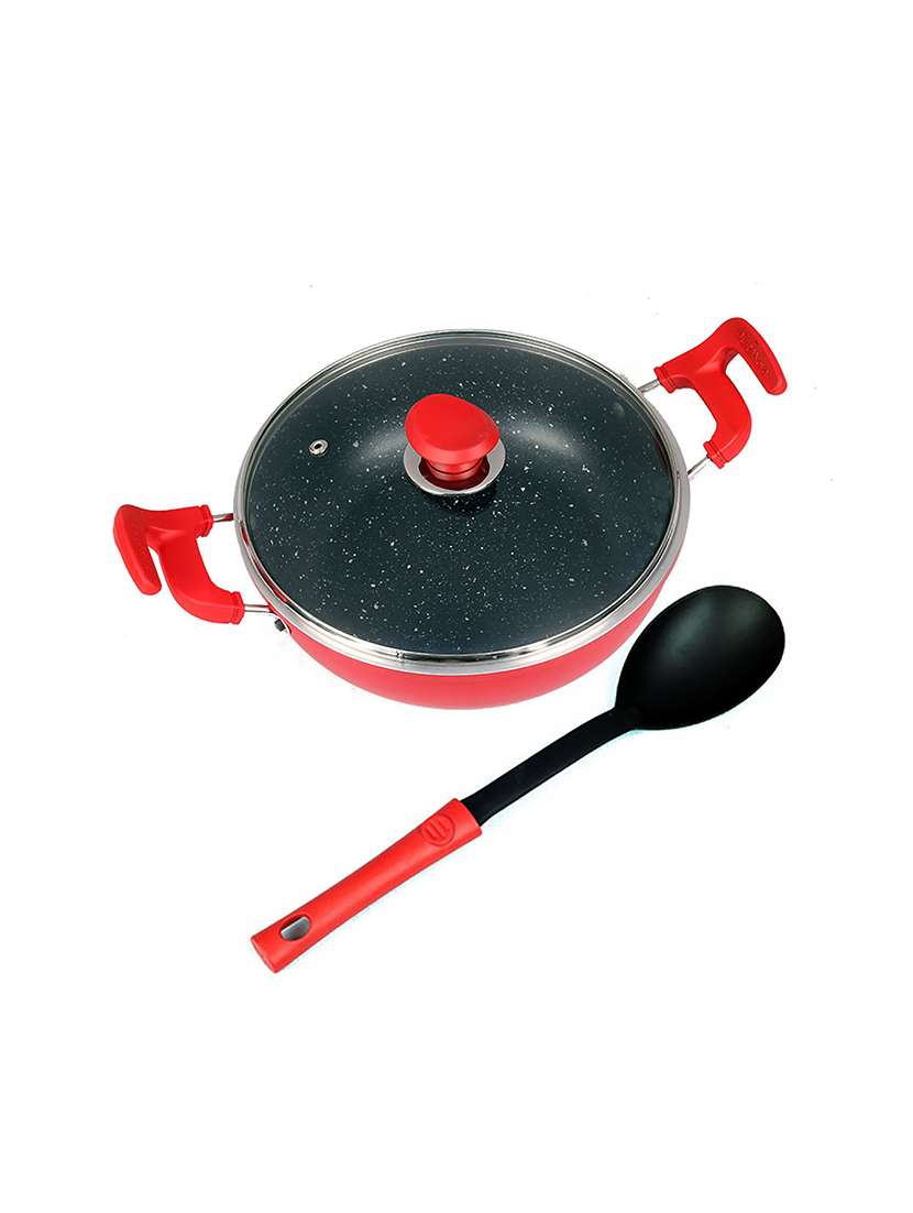  thick edge galaxy deep kadai with glass lid and unique handle 