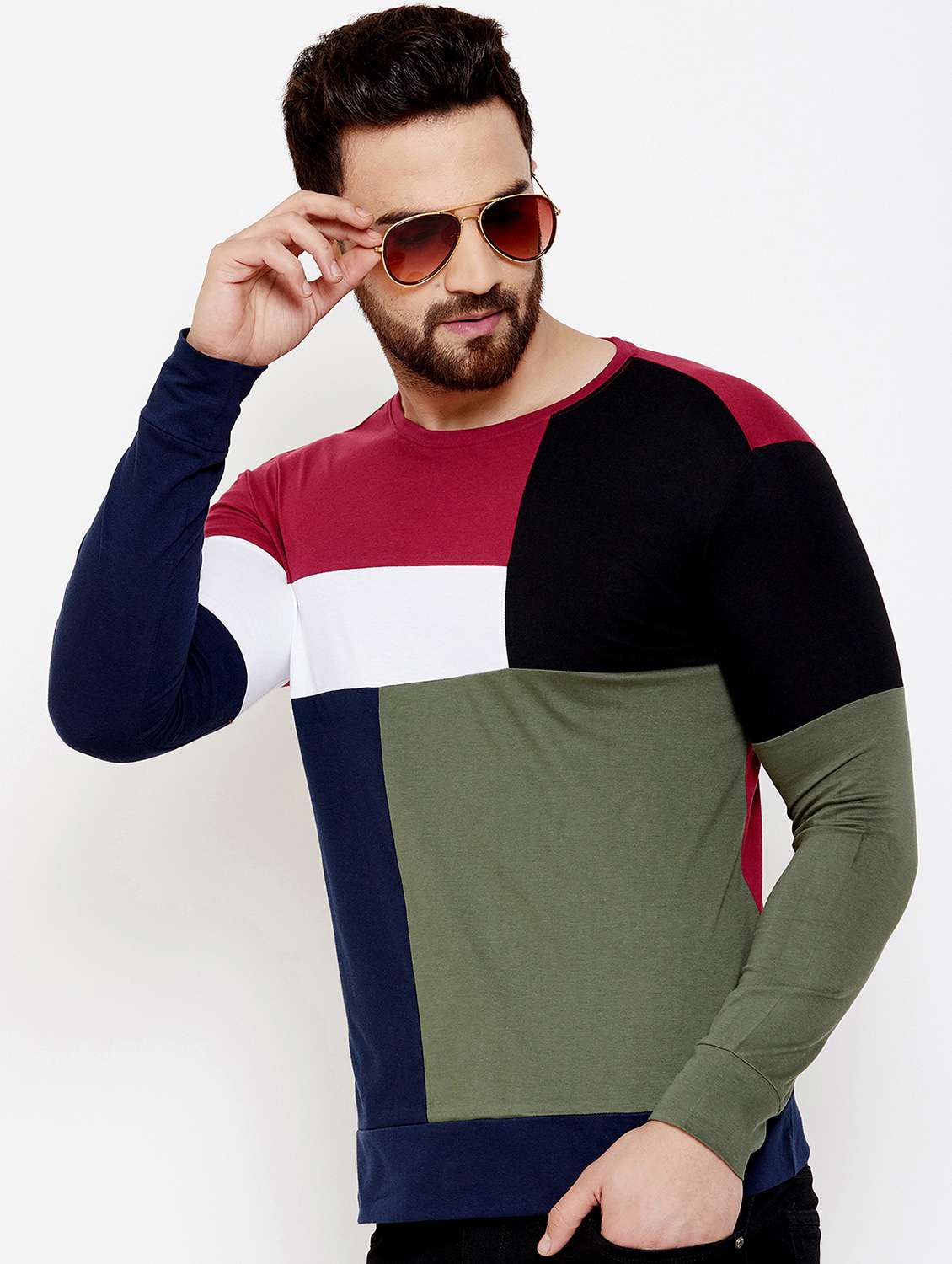 multi color block cut & sew t-shirt