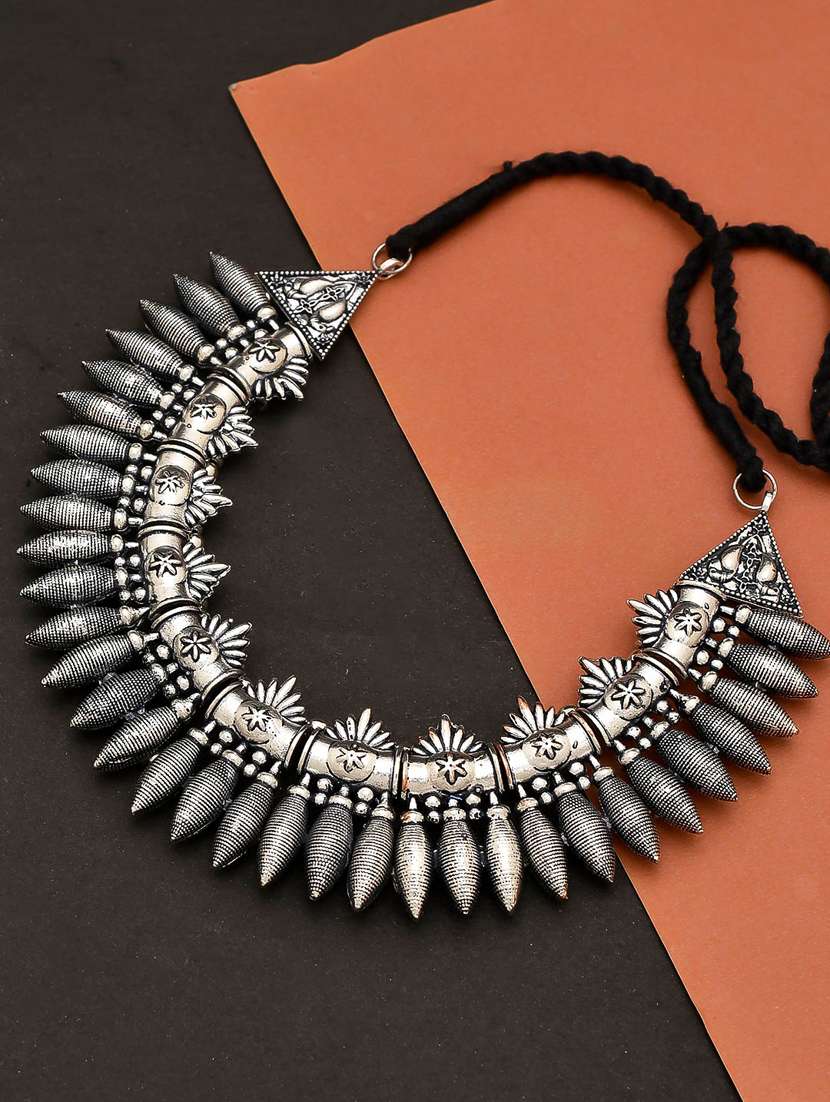 silver brass choker necklace